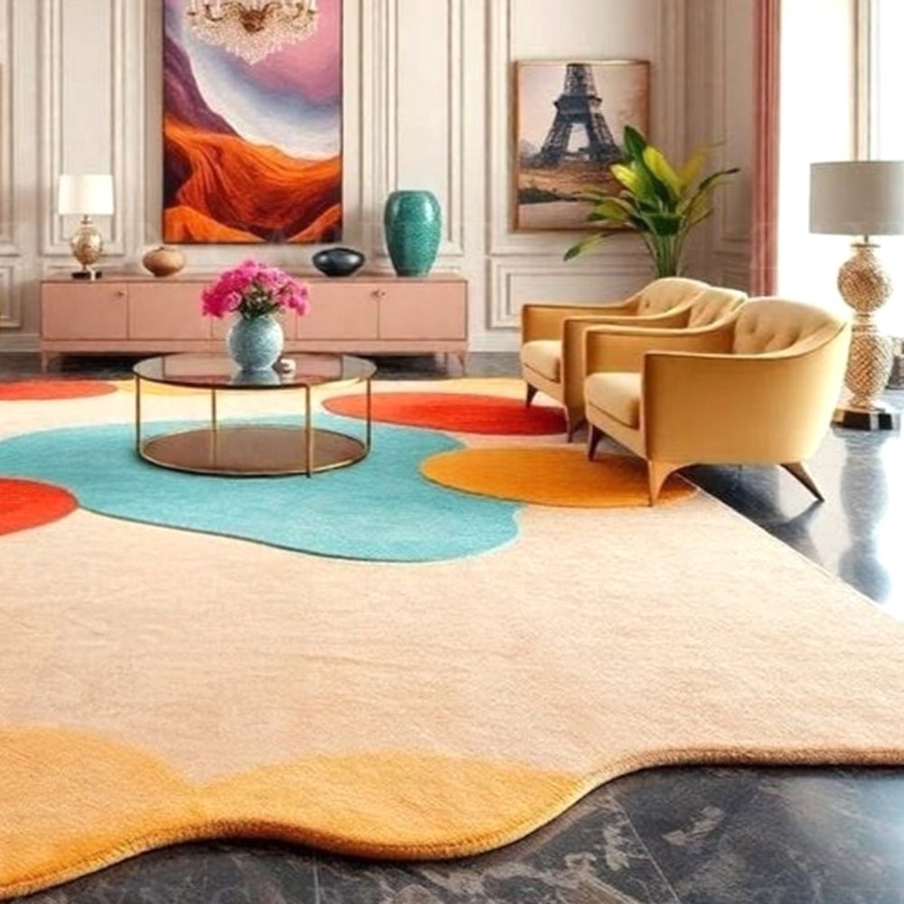 Handcrafted Multicolor Patch Abstract Living Room Rug